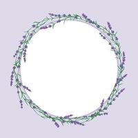 lavendel bloem brunches in bloeien in de omgeving van wit cirkel vorm geven aan. ansichtkaart lay-out mockup vector