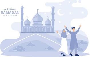 groet kaart voor elke moslim in geheel wereld net zo Cadeau voor de aankomst van Ramadan, vlak vector modern illustratie
