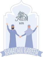 Ramadan groet kaart ontwerpen met Ramadan kareem, Arabisch kalligrafie, vlak vector modern illustratie