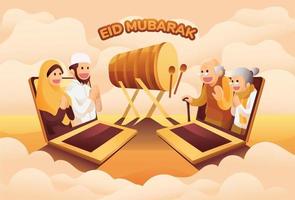 vector illustratie van moslim mensen communiceren online in eid mubarak