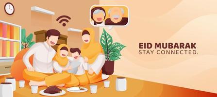 eid mubarak moslim viering familie teleconferentie video telefoontje hun ouderling van huis vector