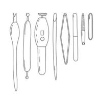 vector manicure uitrustingen set. hand- getrokken verschillend soorten van manicure en pedicure gereedschap set.