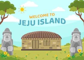 vector sjabloon illustratie Welkom naar jeju eiland met twee oriëntatiepunten, zuiden Korea reizen banier