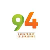 94 jaar verjaardag viering nummer vector sjabloon ontwerp illustratie