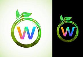 veelhoekige alfabet w in een spiraal met groen bladeren. natuur icoon teken symbool. meetkundig vormen stijl logo ontwerp voor bedrijf gezondheidszorg, natuur, boerderij, en bedrijf identiteit. vector
