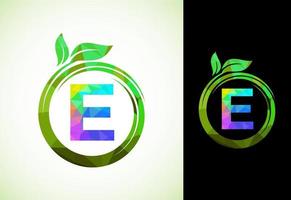 veelhoekige alfabet e in een spiraal met groen bladeren. natuur icoon teken symbool. meetkundig vormen stijl logo ontwerp voor bedrijf gezondheidszorg, natuur, boerderij, en bedrijf identiteit. vector