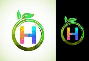 veelhoekige alfabet h in een spiraal met groen bladeren. natuur icoon teken symbool. meetkundig vormen stijl logo ontwerp voor bedrijf gezondheidszorg, natuur, boerderij, en bedrijf identiteit. vector