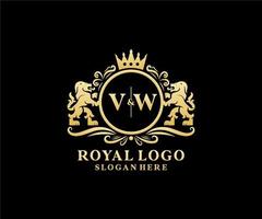 eerste vw brief leeuw Koninklijk luxe logo sjabloon in vector kunst voor restaurant, royalty, boetiek, cafe, hotel, heraldisch, sieraden, mode en andere vector illustratie.