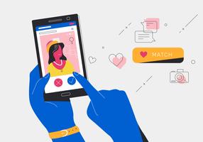 Online dating-apps Match met een jonge vrouw vectorillustratie