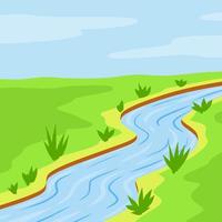 rivier. natuurlijk landschap. blauw vijver met water. plaats voor recreatie en vissen. zomer seizoen en groen gras. vlak tekenfilm illustratie vector