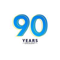 90 jaar uitstekende verjaardag viering blauwe dash vector sjabloon ontwerp illustratie