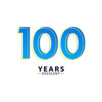100 jaar uitstekende verjaardag viering blauwe dash vector sjabloon ontwerp illustratie