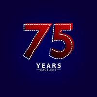 75 jaar uitstekende verjaardag viering rode dash lijn vector sjabloon ontwerp illustratie