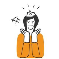 tekening hand- getrokken gelukkig vrouw slijtage kroon illustratie vector