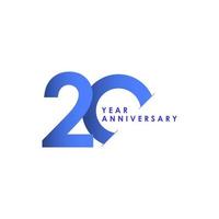 20 jaar verjaardag viering blauwe kleurovergang vector sjabloon ontwerp illustratie