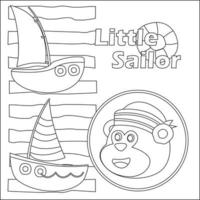 schattig weinig matroos, piraat met tekenfilm stijl. creatief vector kinderachtig ontwerp voor kinderen werkzaamheid kleuren boek of bladzijde.