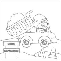vector illustratie van bouw voertuigen tekenfilm met grappig chauffeurs Aan de weg, kinderachtig ontwerp voor kinderen werkzaamheid kleuren boek of bladzijde.