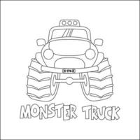 vector illustratie van monster vrachtauto met tekenfilm stijl. tekenfilm geïsoleerd vector illustratie, creatief vector kinderachtig ontwerp voor kinderen werkzaamheid kleuren boek of bladzijde.