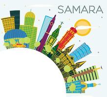 samara Rusland stad horizon met kleur gebouwen, blauw lucht en kopiëren ruimte. vector illustratie. samara stadsgezicht met oriëntatiepunten.