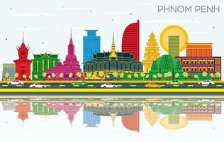 phnom penh Cambodja stad horizon met kleur gebouwen, blauw lucht en reflecties. vector illustratie. phnom penh stadsgezicht met oriëntatiepunten.
