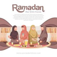 groep van moslim Dames vrienden of zussen eten iftar samen en babbelen met glimlach illustratie concept vector