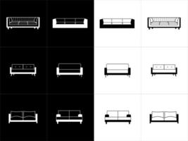 sofa lineair meubilair pictogrammen set. zwart en wit. vector