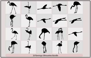 flamingo silhouetten, zwart silhouet flamingo logo vector, flamingo set. zwart en wit vector