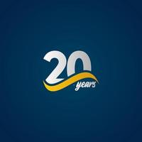 20 jaar verjaardag viering elegante wit geel blauw logo vector sjabloon ontwerp illustratie
