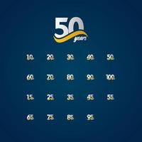 50 jaar verjaardag viering elegante wit geel blauw logo vector sjabloon ontwerp illustratie