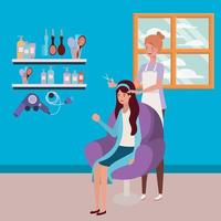 stylist die het haar van de klant in de salon doet vector