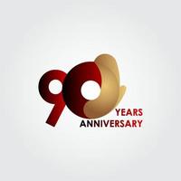 90 jaar verjaardag viering rood goud sjabloon ontwerp vectorillustratie vector