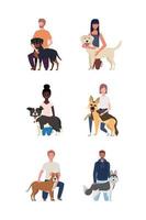 jonge mensen met schattige honden mascottes karakters vector