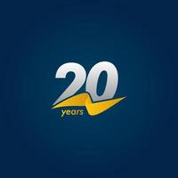 20 jaar verjaardag viering wit blauw en geel lint vector sjabloon ontwerp illustratie
