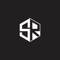 sr logo monogram zeshoek met zwart achtergrond negatief ruimte stijl vector