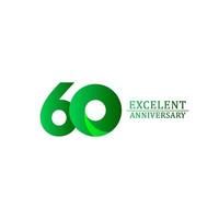 60 jaar uitstekende verjaardag viering groen logo vector sjabloon ontwerp illustratie