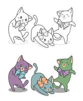 kawaii katten dragen strikken, cartoon kleurplaat voor kinderen vector