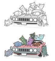 schattige katten op de auto, cartoon kleurplaat voor kinderen vector