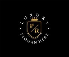 eerste pr brief Koninklijk luxe logo sjabloon in vector kunst voor restaurant, royalty, boetiek, cafe, hotel, heraldisch, sieraden, mode en andere vector illustratie.