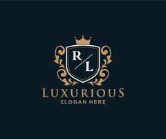 eerste rl brief Koninklijk luxe logo sjabloon in vector kunst voor restaurant, royalty, boetiek, cafe, hotel, heraldisch, sieraden, mode en andere vector illustratie.