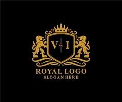 eerste vi brief leeuw Koninklijk luxe logo sjabloon in vector kunst voor restaurant, royalty, boetiek, cafe, hotel, heraldisch, sieraden, mode en andere vector illustratie.