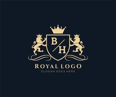 eerste bh brief leeuw Koninklijk luxe heraldisch, wapen logo sjabloon in vector kunst voor restaurant, royalty, boetiek, cafe, hotel, heraldisch, sieraden, mode en andere vector illustratie.