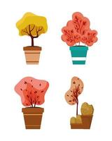 herfst planten in keramische potten pictogrammen vector