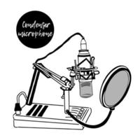 condensor microfoon en hangende staan voor podcaster in de studio. podcast station. concept van geluid opname apparatuur. podcast uitrusting en accessoires vector