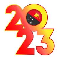 gelukkig nieuw jaar 2023 banier met Papoea nieuw Guinea vlag binnen. vector illustratie.