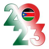 gelukkig nieuw jaar 2023 banier met zuiden Soedan vlag binnen. vector illustratie.