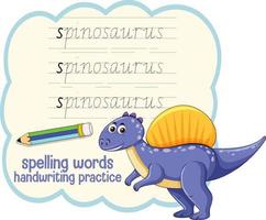 spelling woorden dinosaurus handschrift oefenblad vector