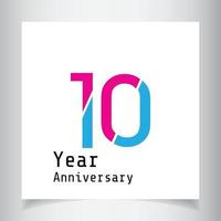 10 jaar verjaardag viering blauwe en roze kleur vector sjabloon ontwerp illustratie