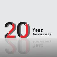 20 jaar verjaardag viering zwart rode kleur vector sjabloon ontwerp illustratie