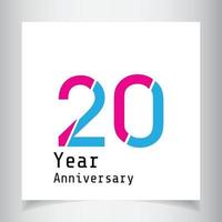 20 jaar verjaardag viering blauw roze kleur vector sjabloon ontwerp illustratie