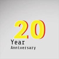 20 jaar verjaardag viering gele kleur vector sjabloon ontwerp illustratie